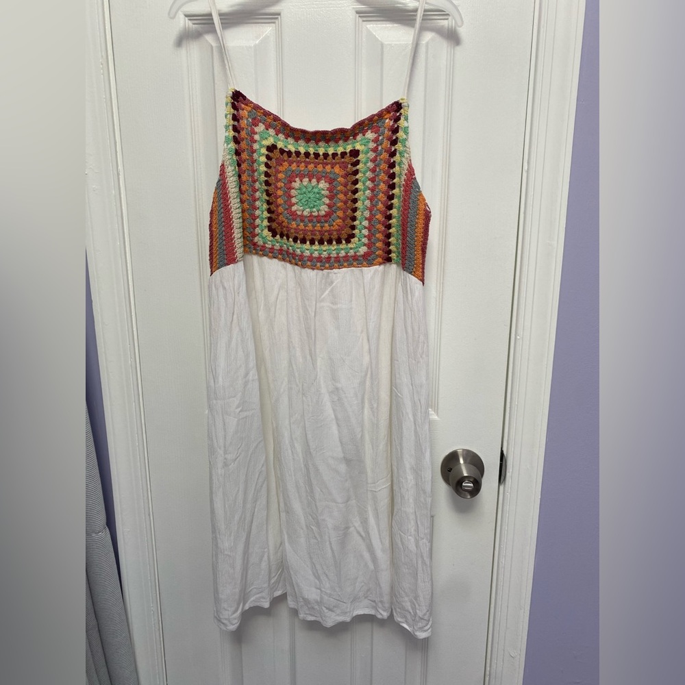 Cynthia Rowley White & Colorful Crochet Boho Dress- Medium